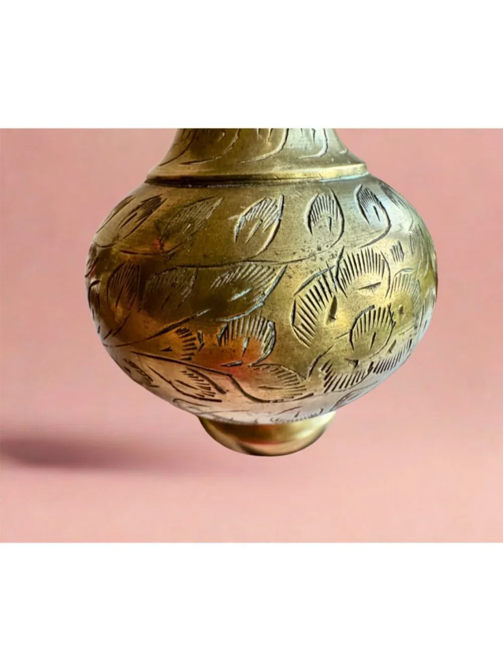 Vintage Hand Engraved Brass Ewer Pitcher Etched Floral Decorative Vase 10.25